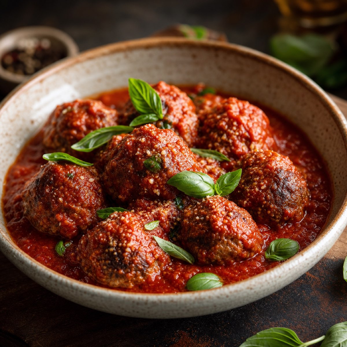 Braised meatballs in rich tomato sauce